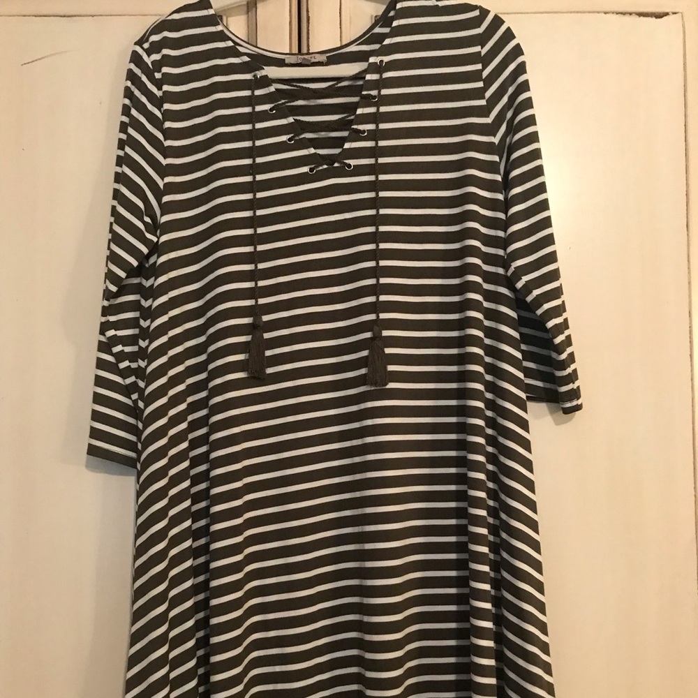 Striped green & white dress